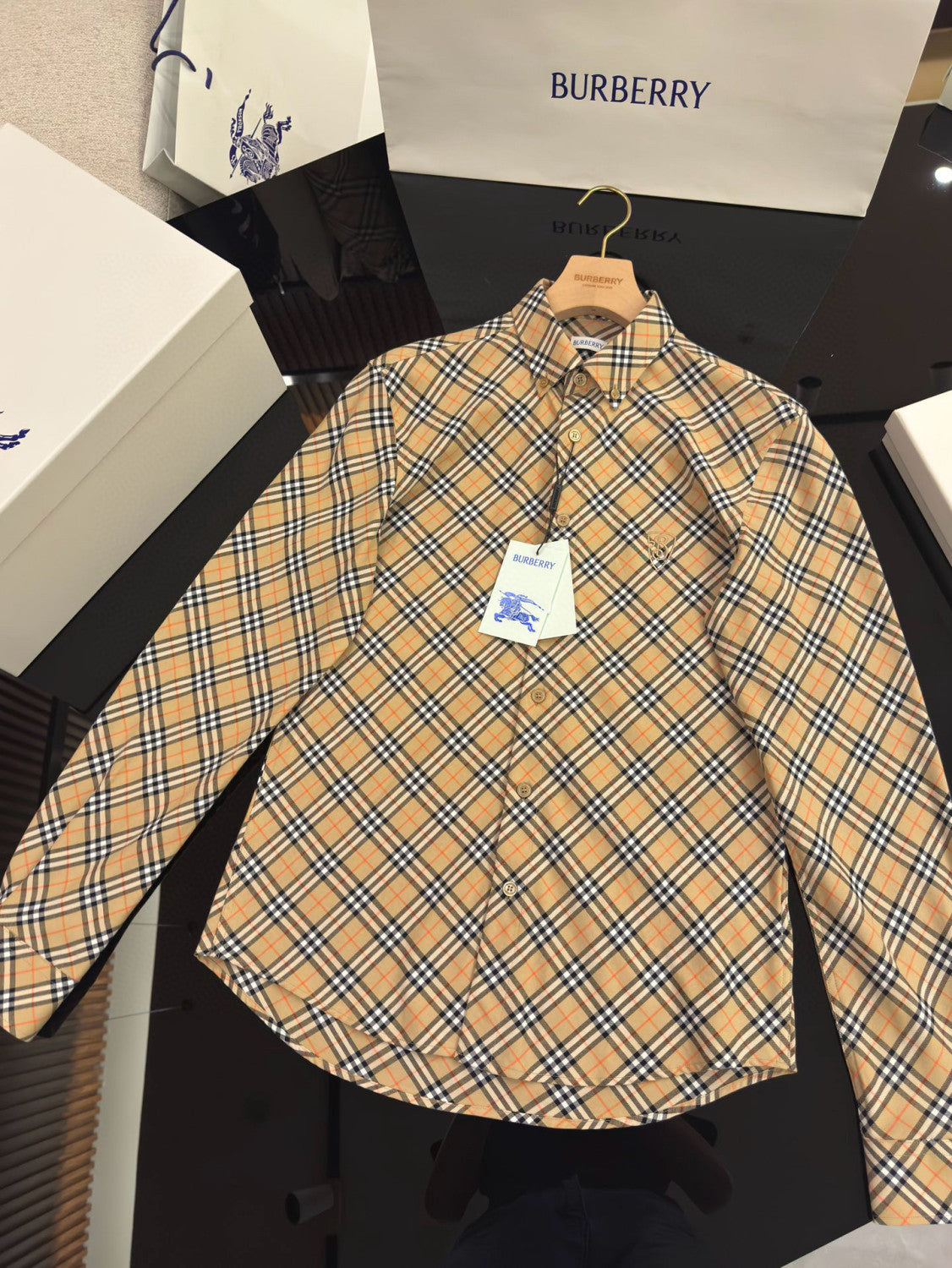 Burberry Men's Spring/Autumn Fashion Casual Loose Checkered Pattern Single Breasted Button Down Collar Long Sleeved Shirt #78318