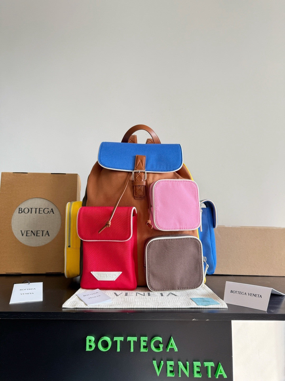 Bottega Veneta Men's Crossroad Multi-pocket Backpack Colorful Nylon Backpack Tote Bag Dopamine Colorway Fashionable Casual Bags #196052