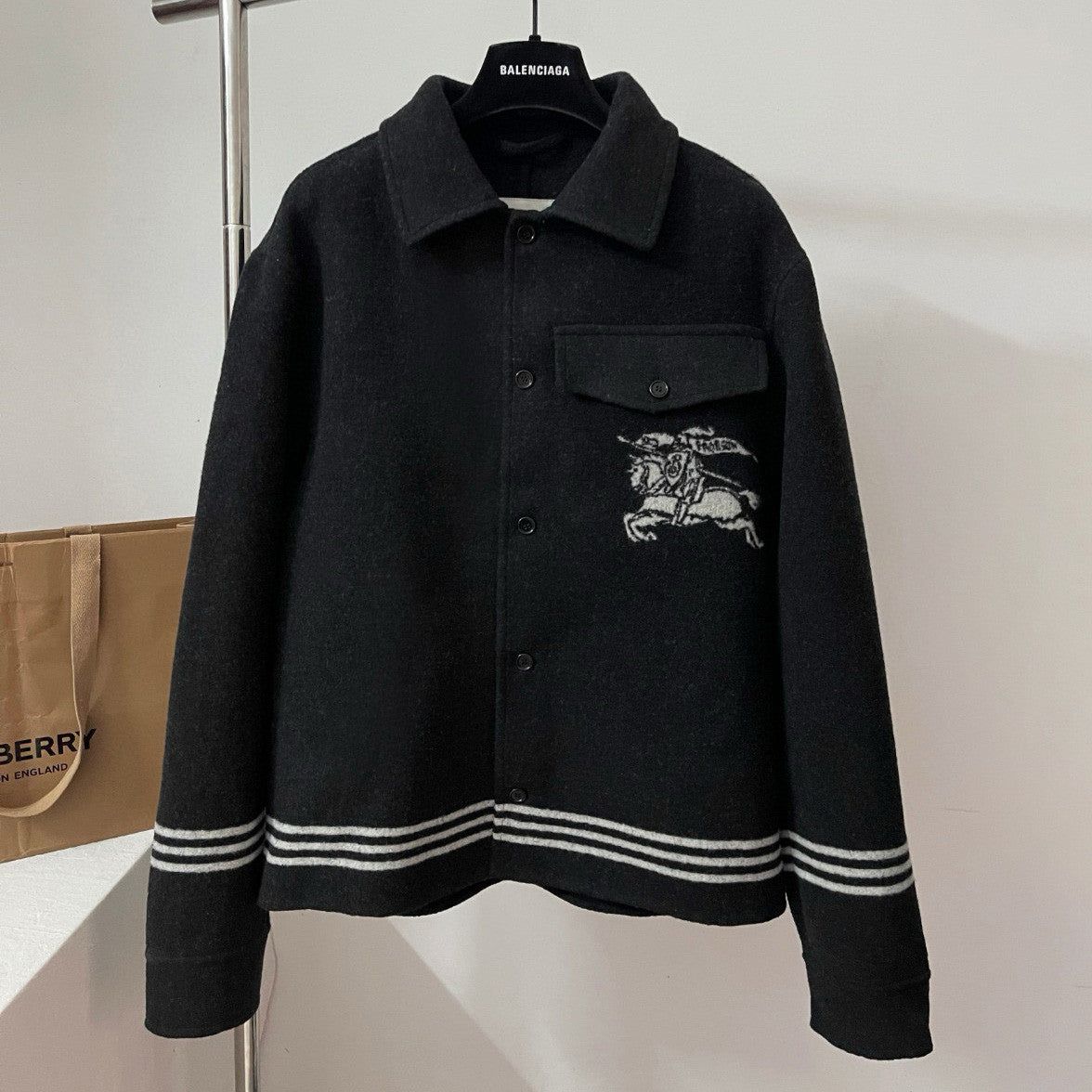 Burberry Men's Spring/Autumn Solid Color Fashionable Simple Striped Print Pattern Pointed Collar Single Breasted Long Sleeved Jacket #78165