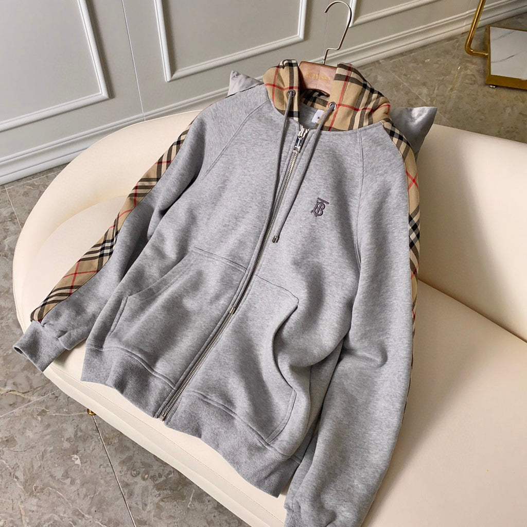 Burberry Zip Sport Hooded Sweatshirt Grey #96112
