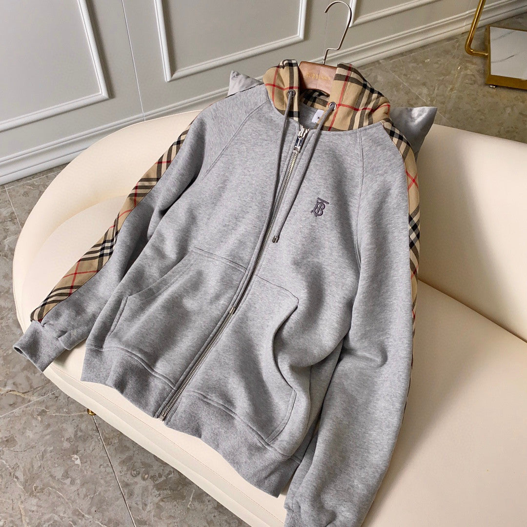 Burberry Zip Sport Hooded Sweatshirt Grey #96112