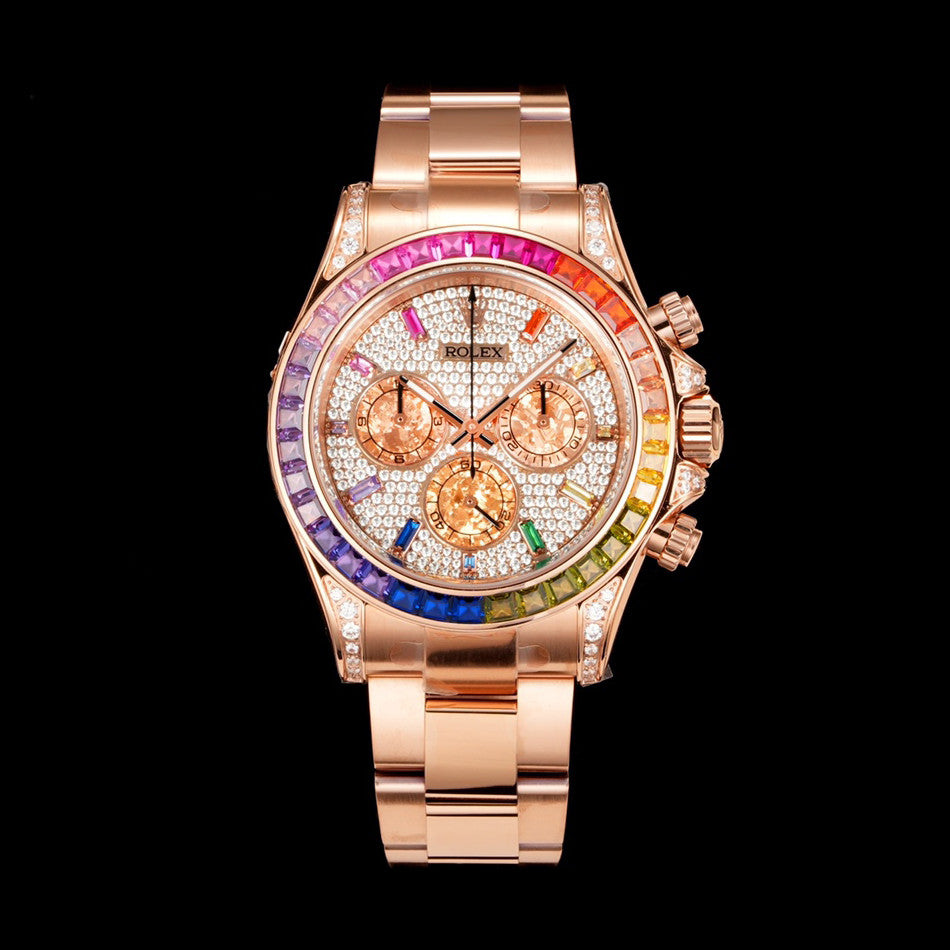 Rolex Men's Rainbow Diamond Bezel Automatic Mechanical Movement Steel Strap Watch #75365