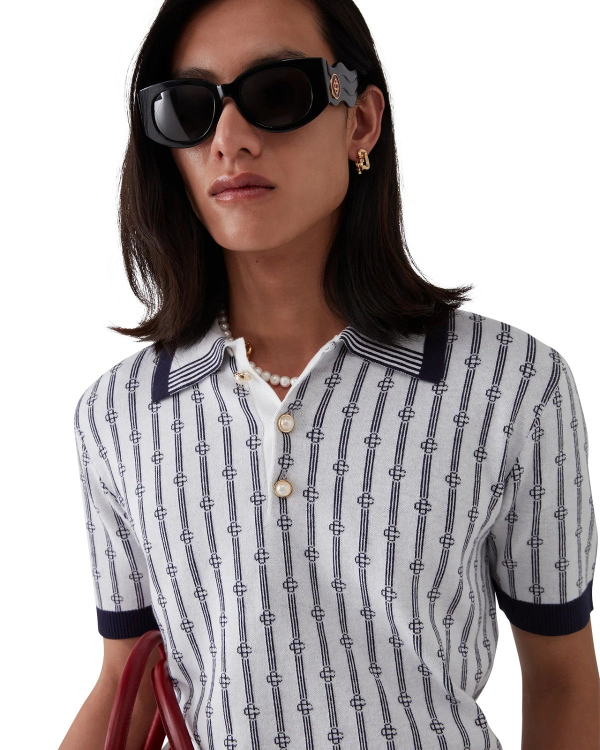 Casablanca Men's And Women's Summer Fashion Casual Collared Letter Combination Striped Knitted Polo Shirt Short Sleeved T-Shirt #78332
