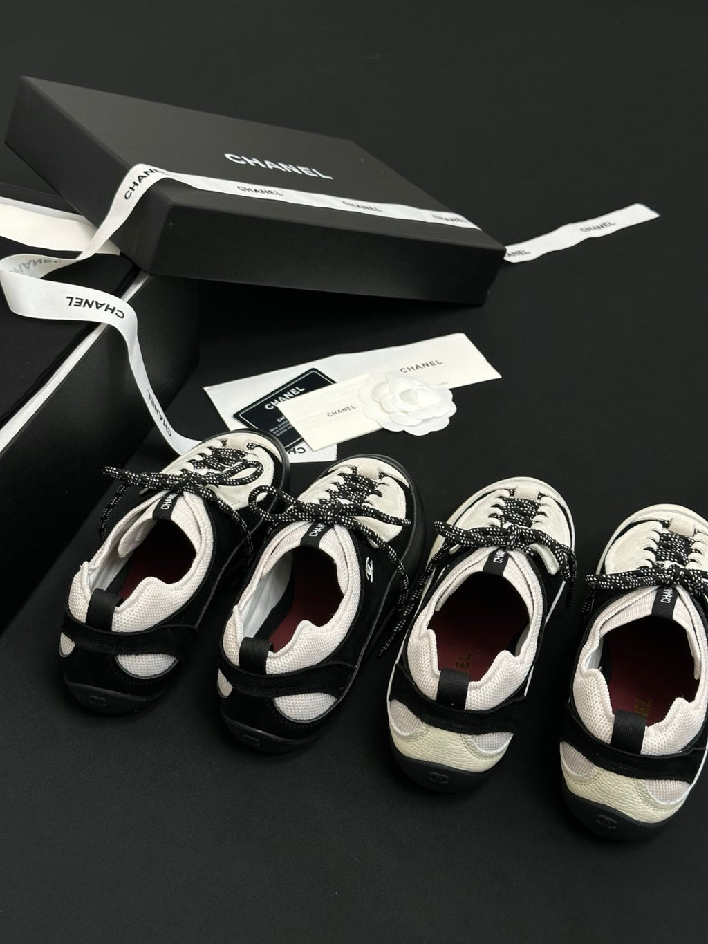 CHANEL Sneakers Velvet Calfskin Mixed Fibers Black White #386505