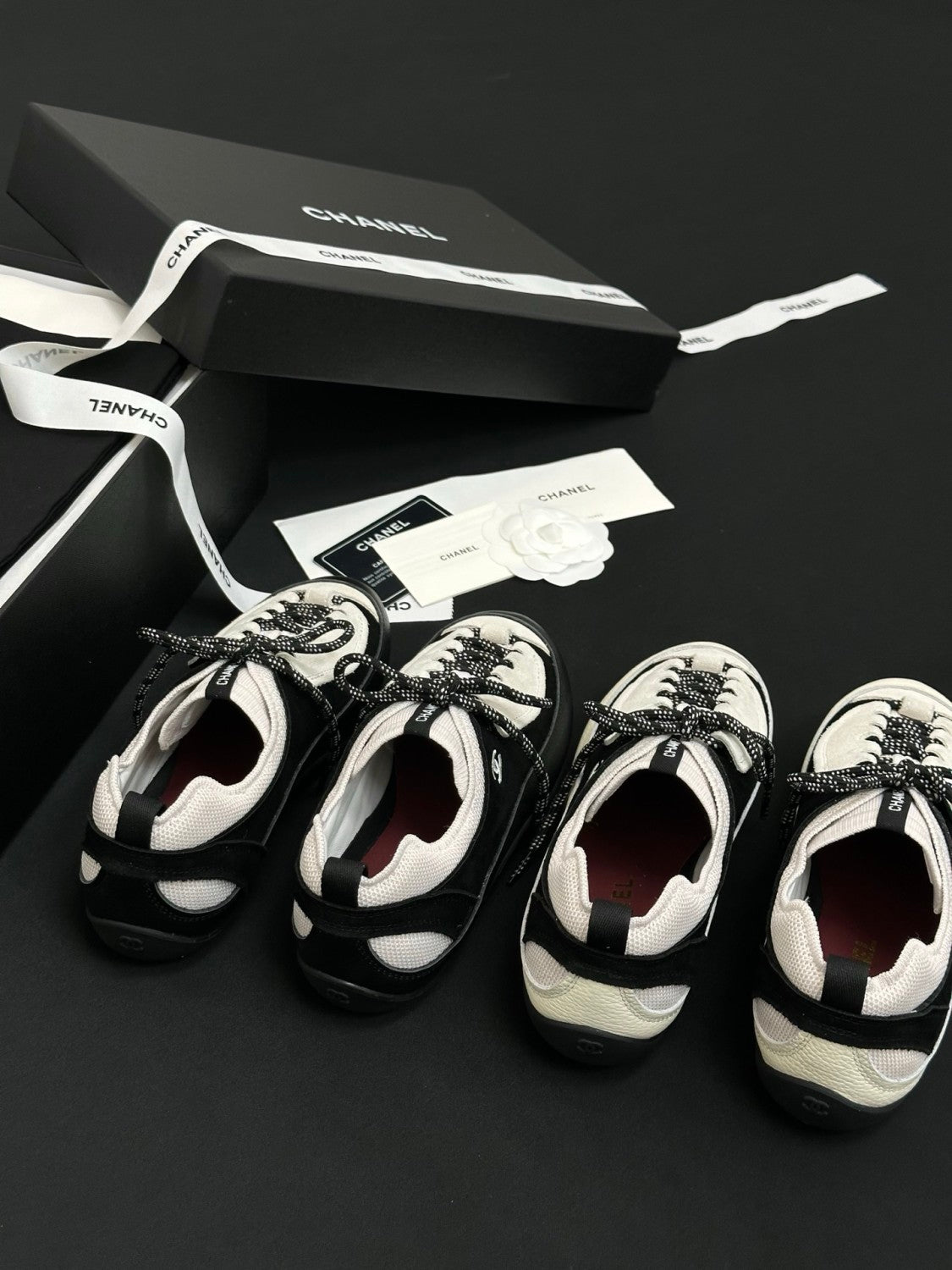 CHANEL Sneakers Velvet Calfskin Mixed Fibers Black White #386505