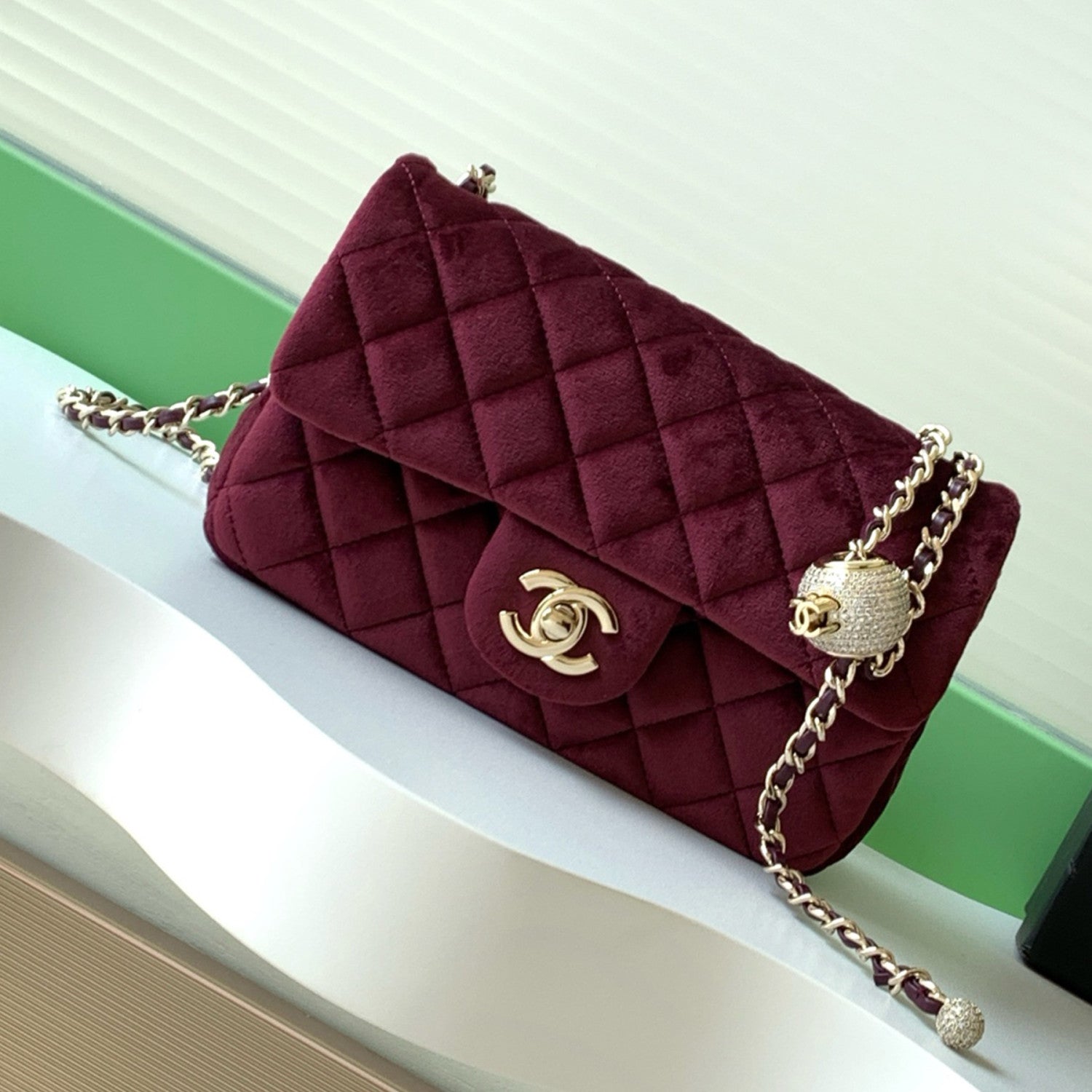 Chanel 25a Diamond Ball CF Velvet Clutch Women's Fashionable Exquisite Mini Crossbody Chain-Strap Flap Bag #193617