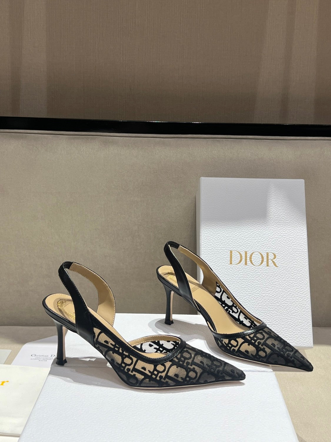 DIOR Adiorable Slingback Pump Black Dior Oblique Embroidered Mesh #380126