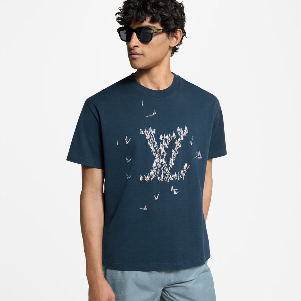 Louis Vuitton Men's Summer Embroidery Printed Round Neck Cotton Short Sleeve T-Shirt #76717