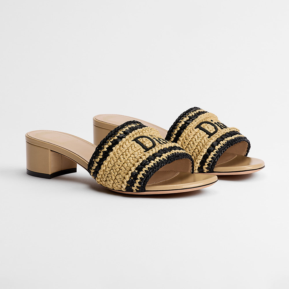 DIOR Dioriviera Dior Woven Heeled Slide Trench Crocheted Raffia-Effect Technical Fabric #387799
