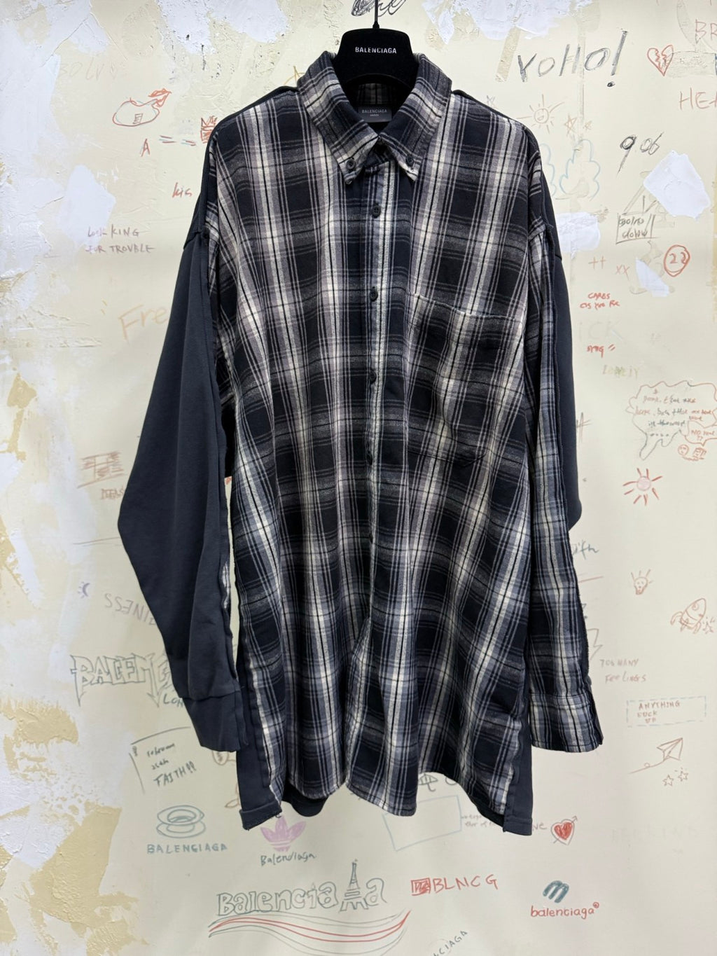 Balenciaga Men's Hybrid Overshirt in Blackgrey #333811