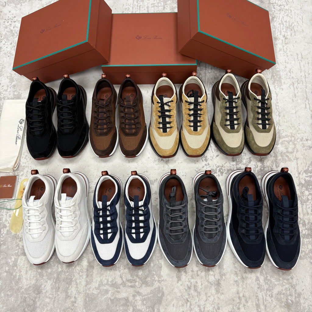 Loro Piana Week End Walk Mesh Cowhide Suede Casual Sneakers #381648