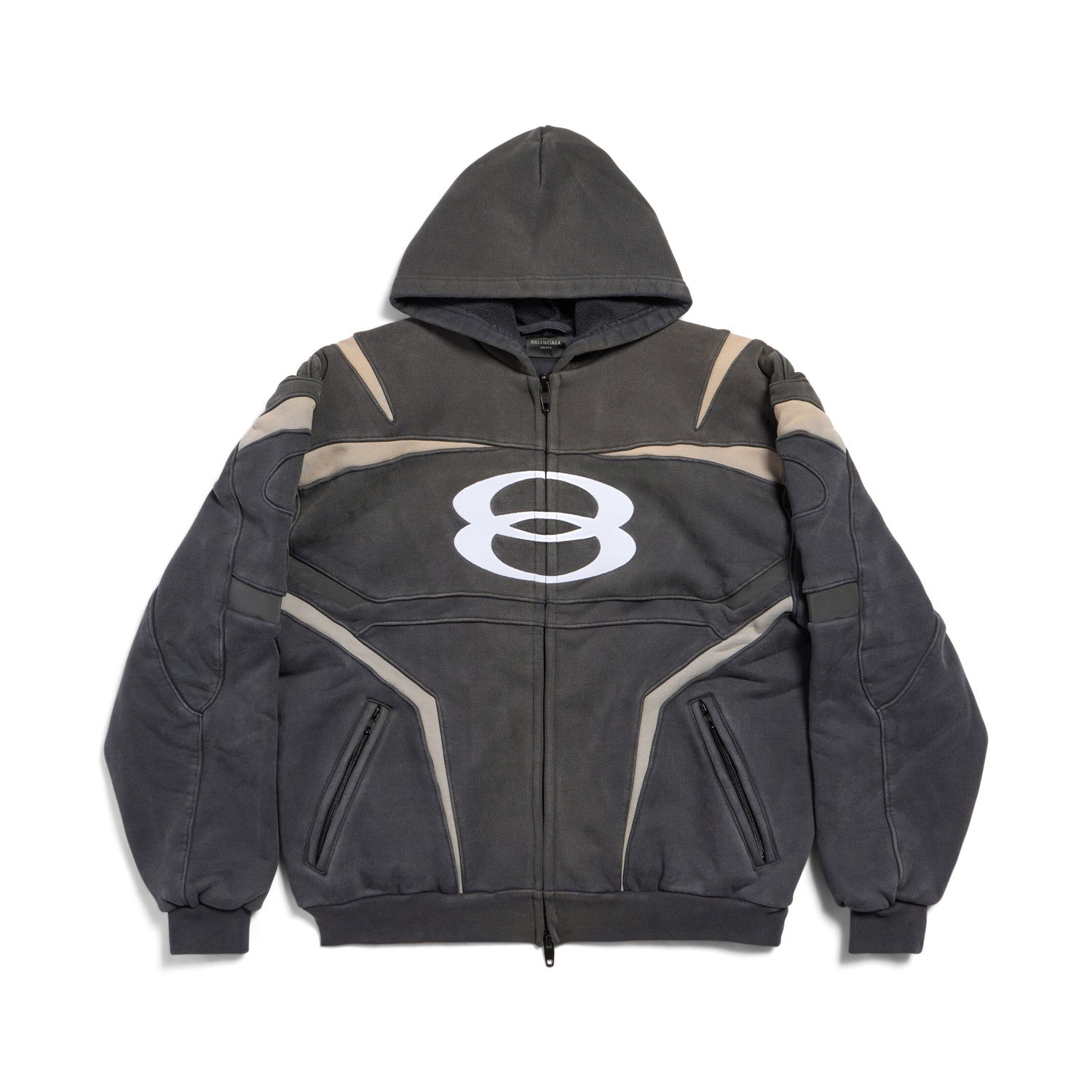 Balenciaga Men's Women's Spring And Autumn Unity Sports Icon Biker Black Zipper Loose Long Sleeve Hooded Sweatshirt Jacket Ngvp #9312