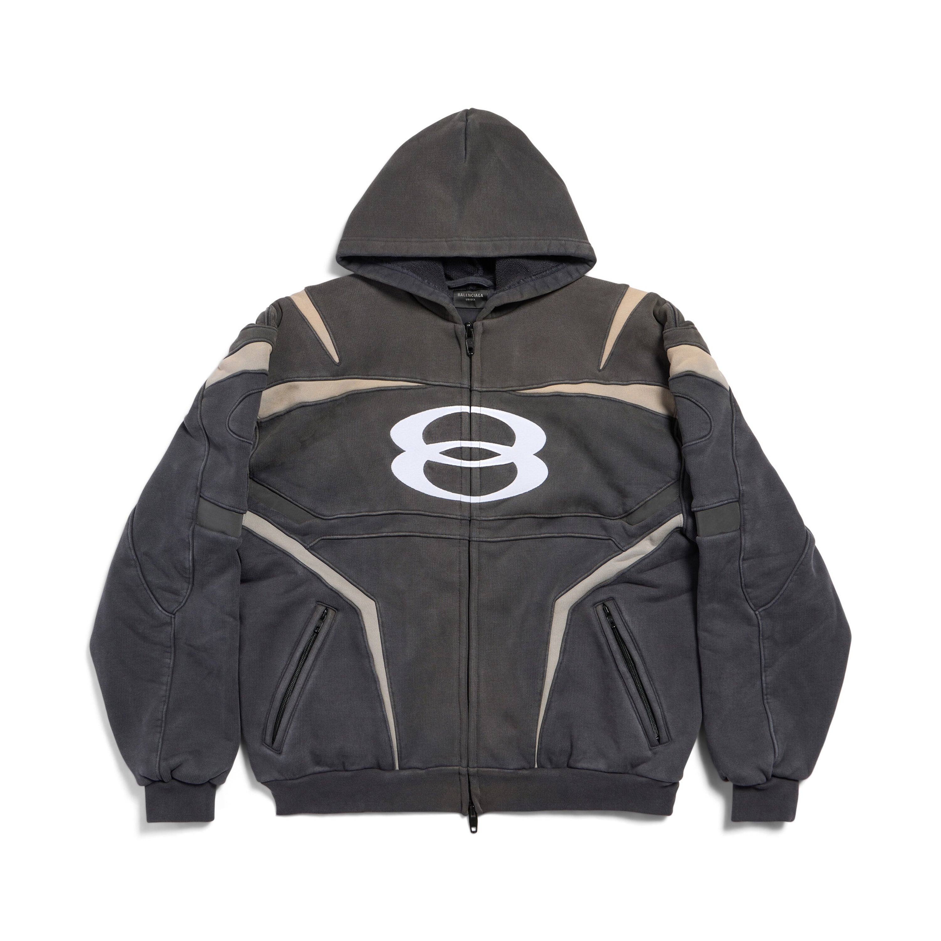 Balenciaga Men's Women's Spring And Autumn Unity Sports Icon Biker Black Zipper Loose Long Sleeve Hooded Sweatshirt Jacket Ngvp #9312