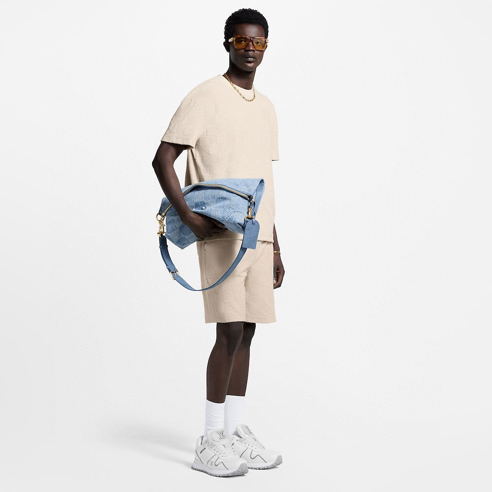 Louis Vuitton  men's Summer Jacquard Plaid Openwork Knit Fashion Trend Round Neck T-shirt Drawstring Straight Shorts Set Suit #81363