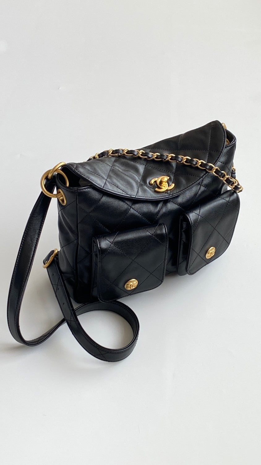 Chanel Supple Twins Women's Solid Color Diamond Pattern Gold Buckle Chain Glossy Cowhide Shoulder Crossbody Bag Bags #76371