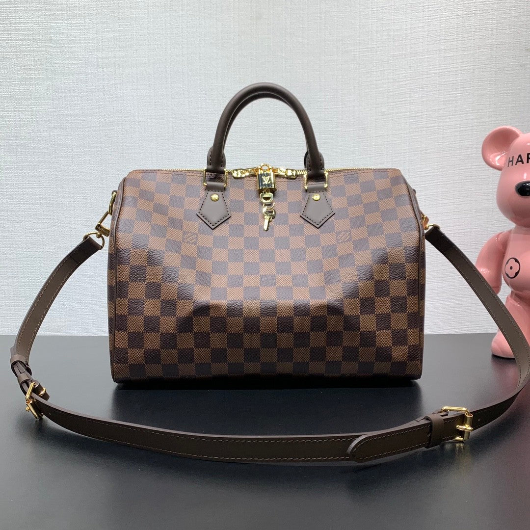 Louis Vuitton SPEEDY BANDOULIÈRE 30 Men's Women's Vintage Handbag Damier Ebene Canvas Checkerboard Fashion Luxury  Bag Bags N40590 #81157