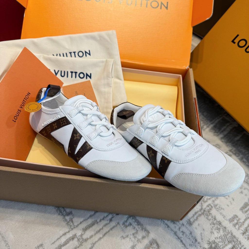 Louis Vuitton SNEAKERINA Women's Four Seasons Colorblocking Round Toe Lace Up Sheepskin Low Top Ballet Derby Shoes #76939