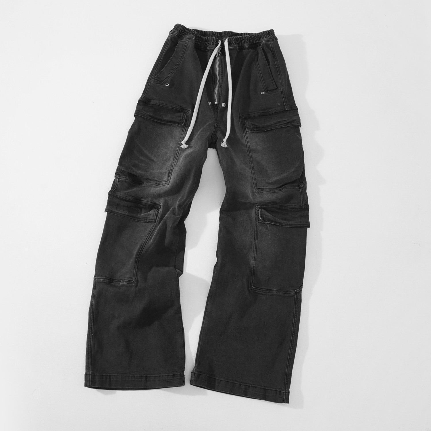 Rick Owens Men's And Women's Seasonal Retro Distressed Gradient Washed Wide Leg Workwear Denim Pants Ngvp #8322