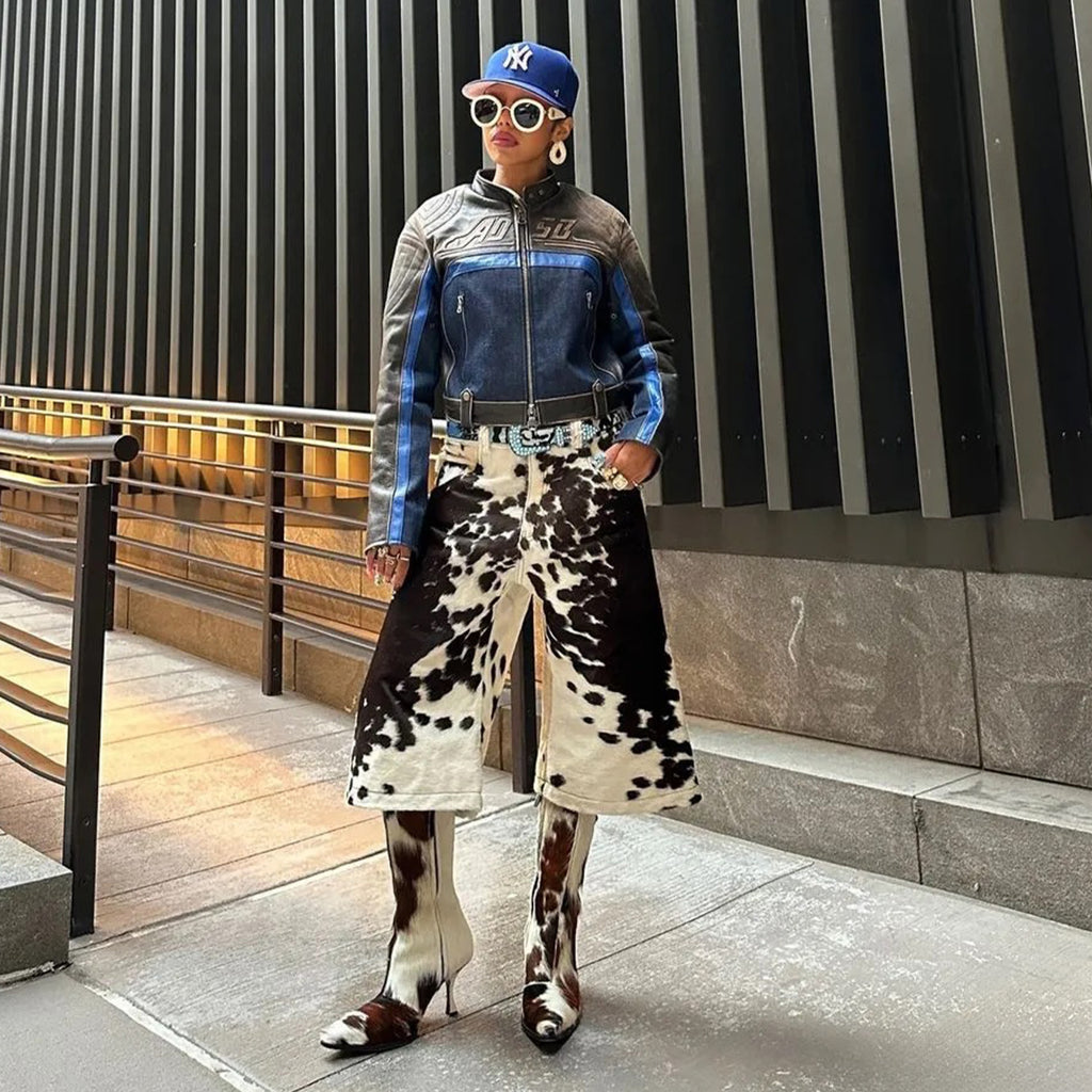 Self-branded Spring And Summer New 1of1 Leather Cow Fur Shorts High Street Trend Fashion Hip-hop Style Versatile Luxury Wide-legged Shorts Ngvp #1583