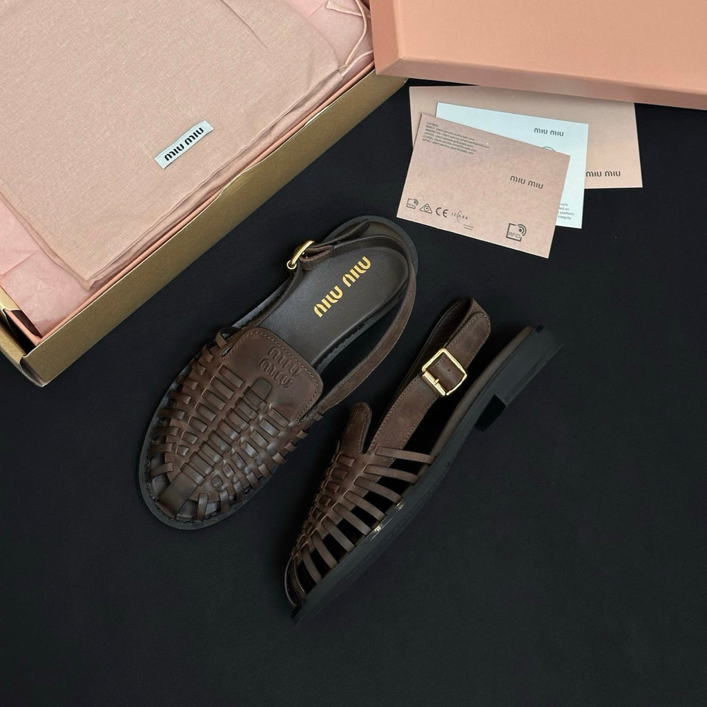 MiuMiu Coffee Leather Slingback Loafers #386850