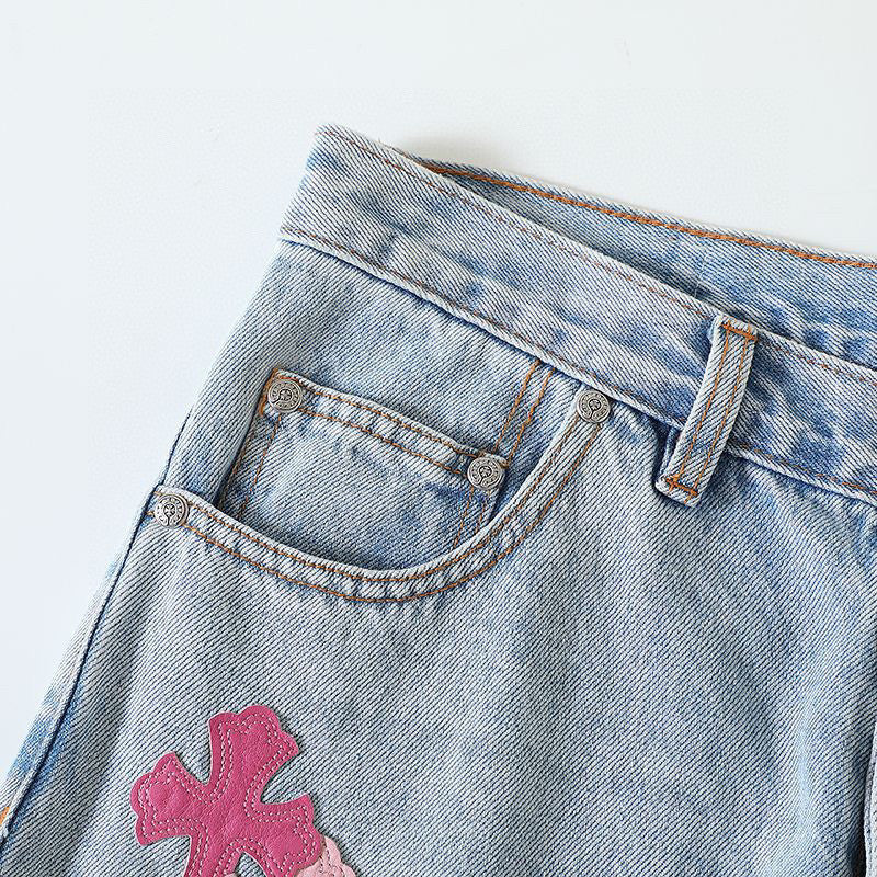 Chrome Hearts Light Blue Graffiti Jeans Pants #96564