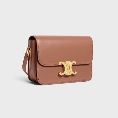 Celine Triomphe Medium Classic Premium Vintage-style Metallic Gold Logo Accent Leather Solid-colour Handbag Bag Lady Bags #196193