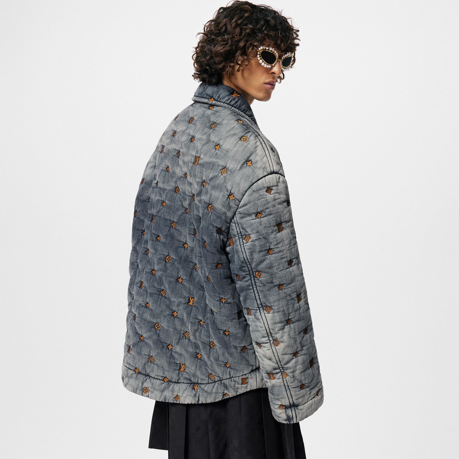 Louis Vuitton Men's Spring/Autumn Monogram Embroidered Loose Single-Breasted Cotton Blend Solid Color Long Sleeve Denim Jacket #81499