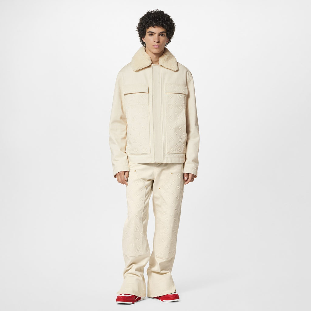 Louis Vuitton Men's Autumn and Winter Solid Color Letter Printed Cashmere Wool Collar Pocket Jacket Slim Straight Pants Suit Set #72811
