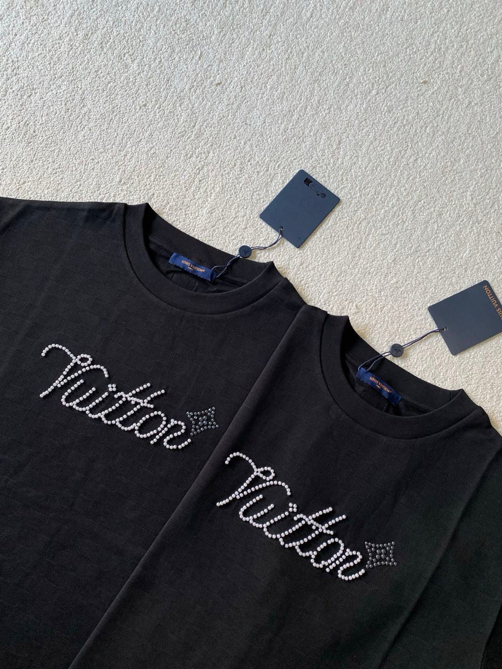 Louis Vuitton Men's Summer Fashion Casual Solid Color Beaded Embroidered Logo Jacquard Fabric Short-sleeve T-Shirt #78452