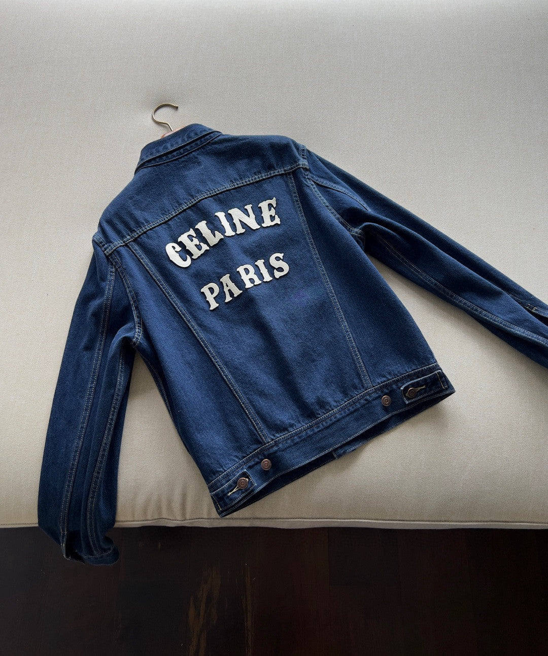 Celine Men's And Women's Spring And Autumn Solid Color Letter Print Single Breasted Long Sleeved Denim Jacket #77737