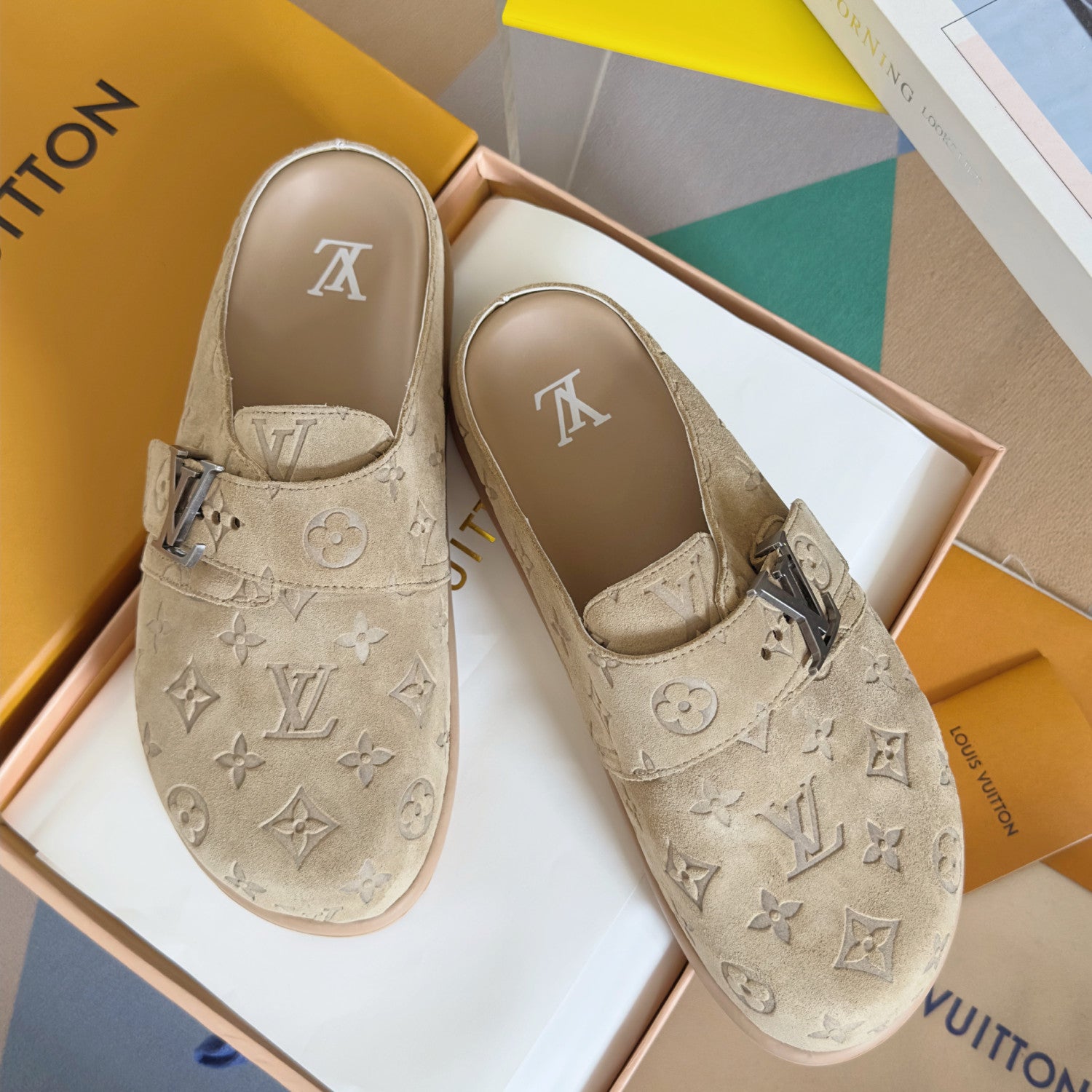 Louis Vuitton LV Easy Mule Men's Summer Solid Color Letter Print Suede Leather Birkenstock Shoes #77696