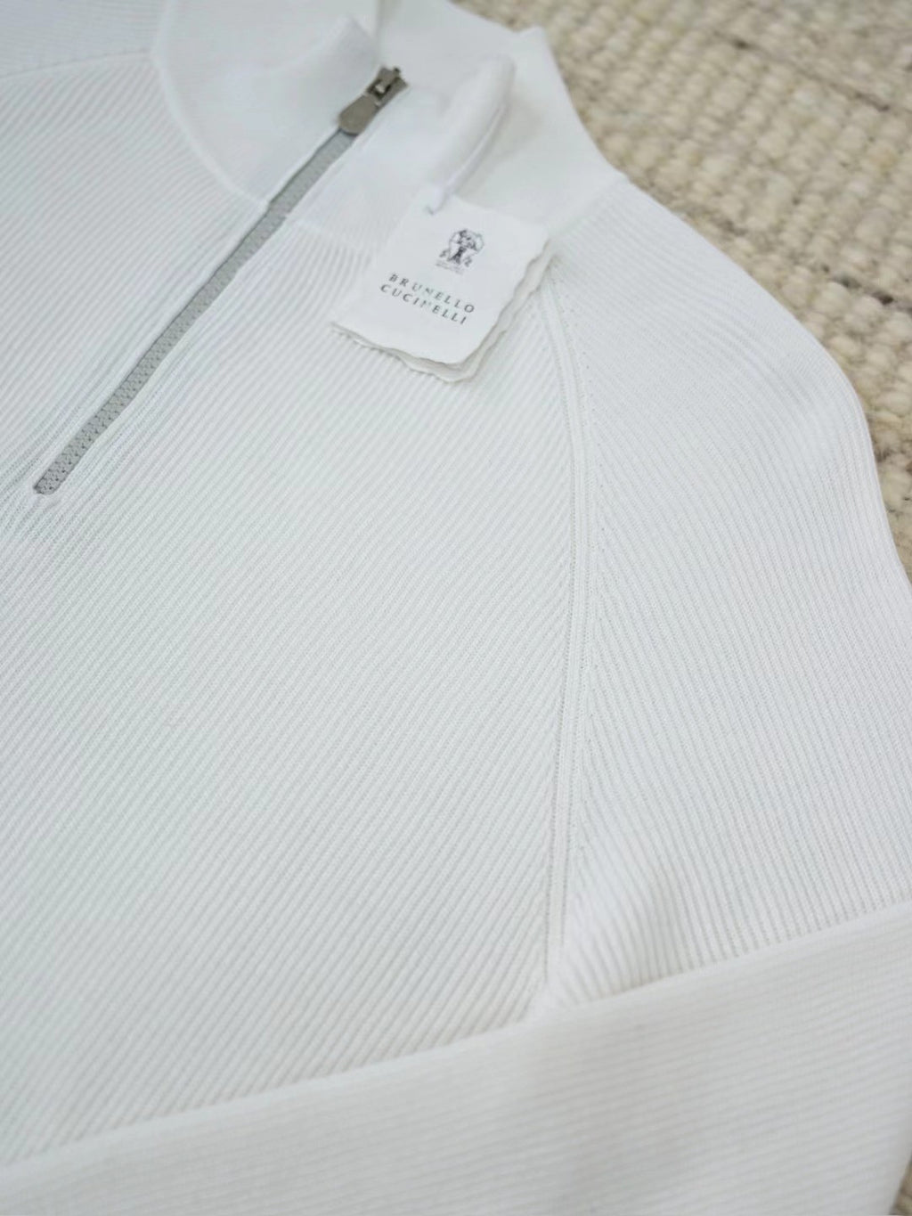 Brunello Cucinelli Men's British-Style Ribbed Cotton Knit Sweater Spring/Fall/Winter Half-Zip High-Neck Solid-Color Long-Sleeve Sweater Ngvp #2525