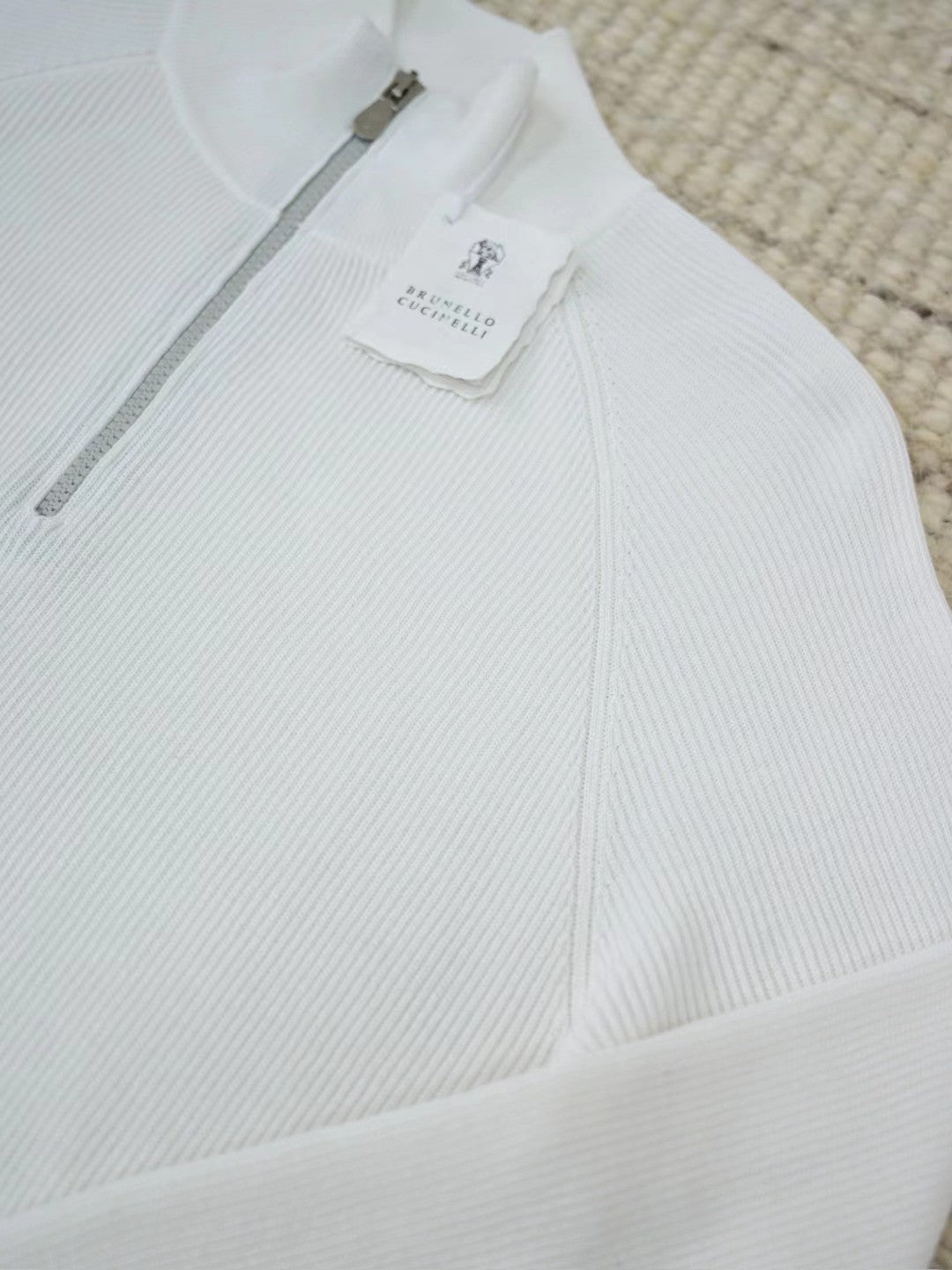 Brunello Cucinelli Men's British-Style Ribbed Cotton Knit Sweater Spring/Fall/Winter Half-Zip High-Neck Solid-Color Long-Sleeve Sweater Ngvp #2525
