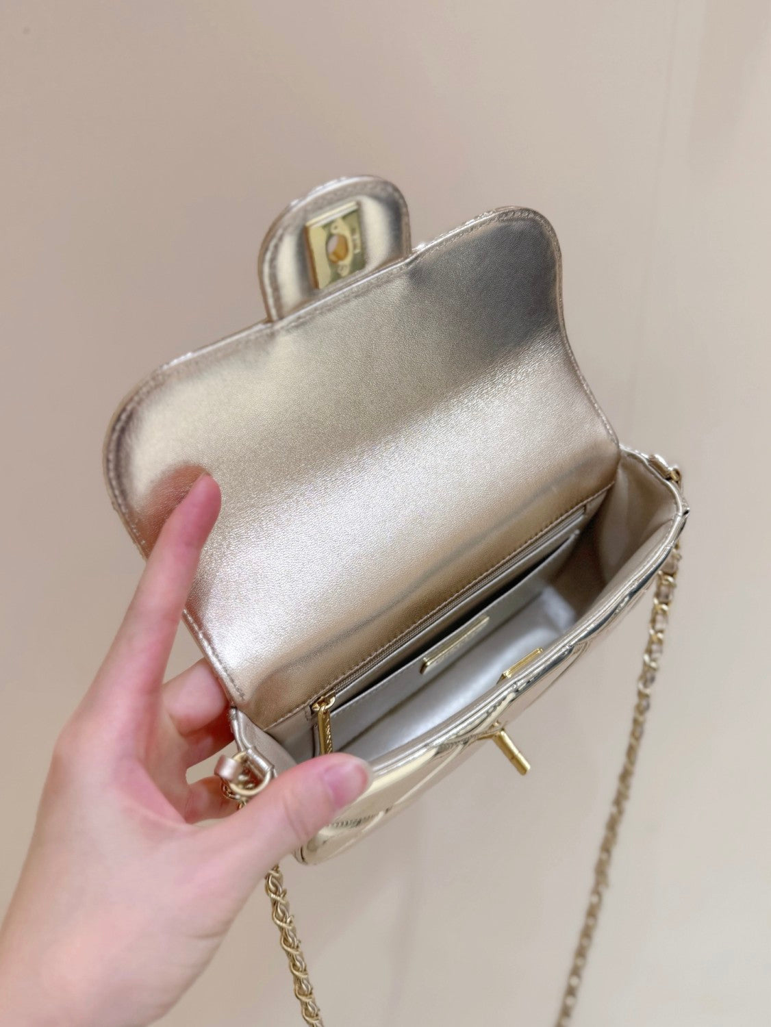 Chanel Small Clutch With Chain Mirror Calfskin Metal #375531