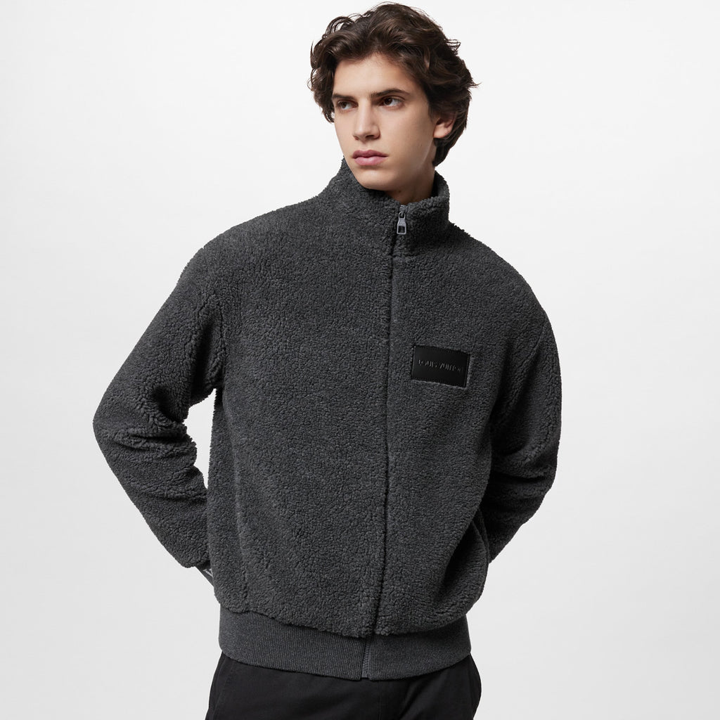 Louis Vuitton Men's Winter Dark Grey Lambswool Zip Hooded Jacket Fleece Blouson #97411