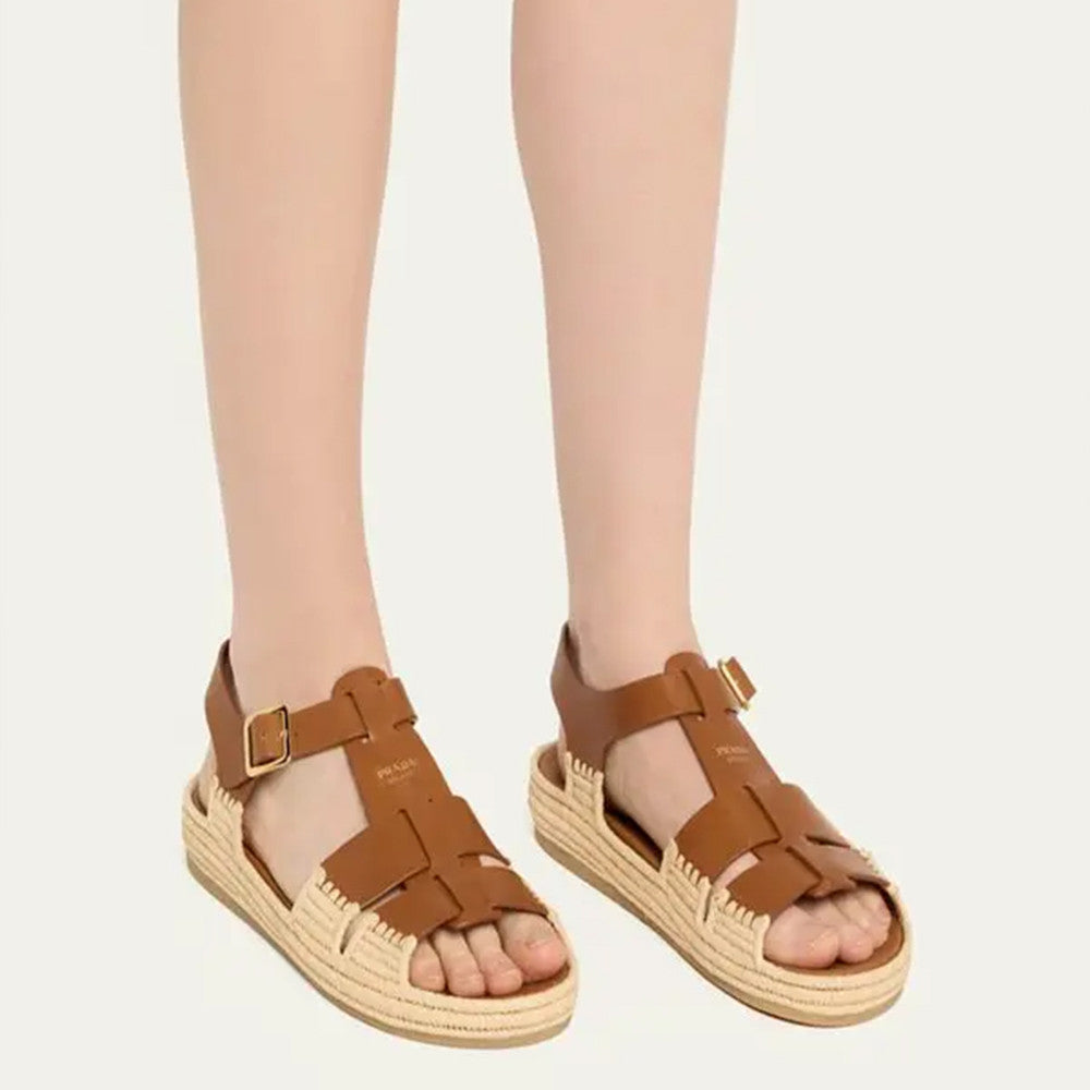 Prada Leather Fisherman Espadrille Sandals #380312