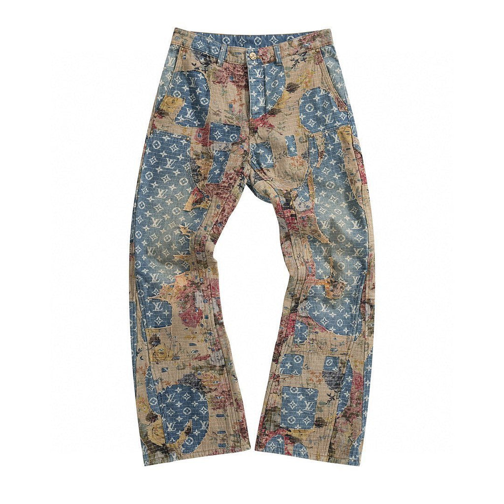 Louis Vuitton Destroyed Carpenter Bell Bottom Denim Pants #5858