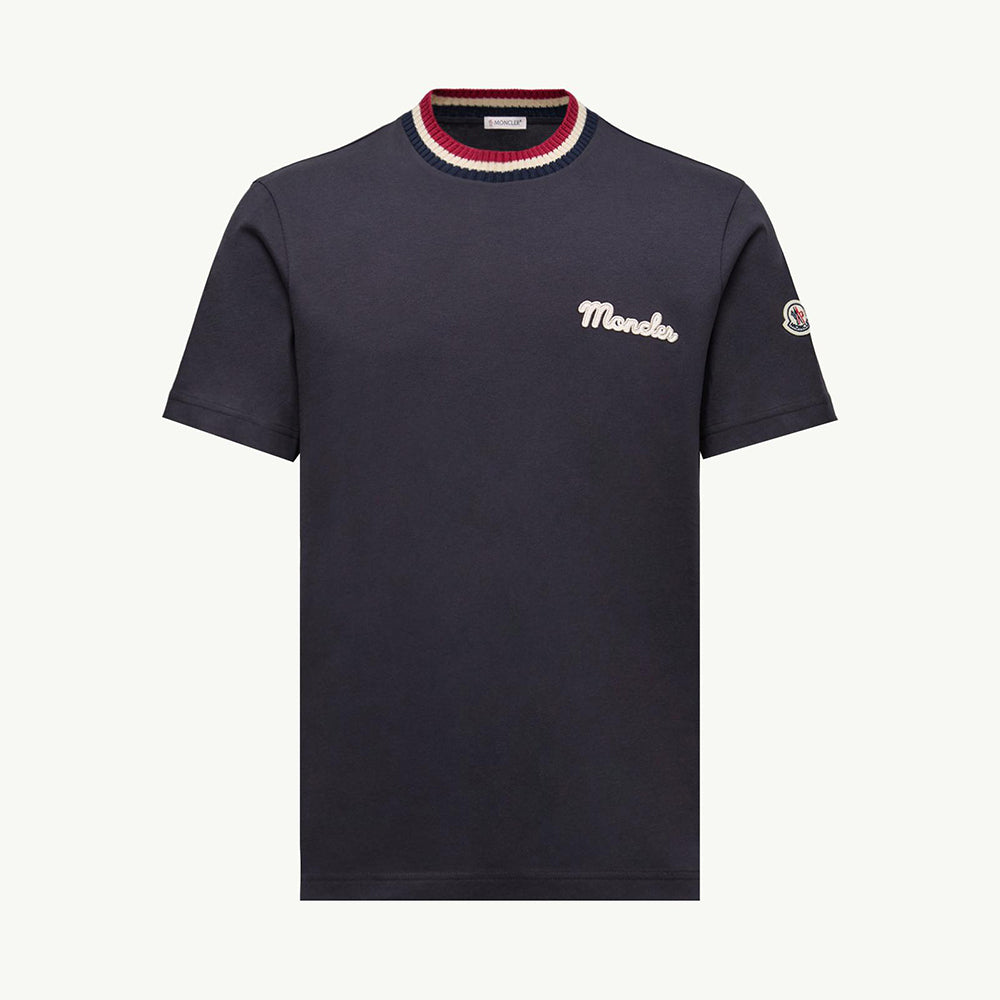 Moncler Burgundy Embroidered Logo Cotton T-Shirt Polos T-shirts #375498