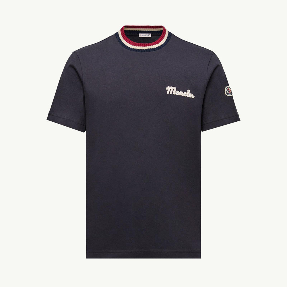 Moncler Burgundy Embroidered Logo Cotton T-Shirt Polos T-shirts #375498