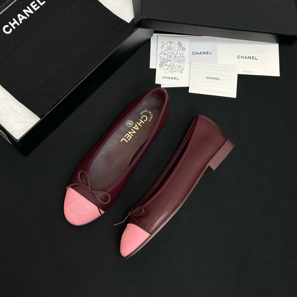 CHANEL Ballet Flats Lambskin Burgundy Pink #387089
