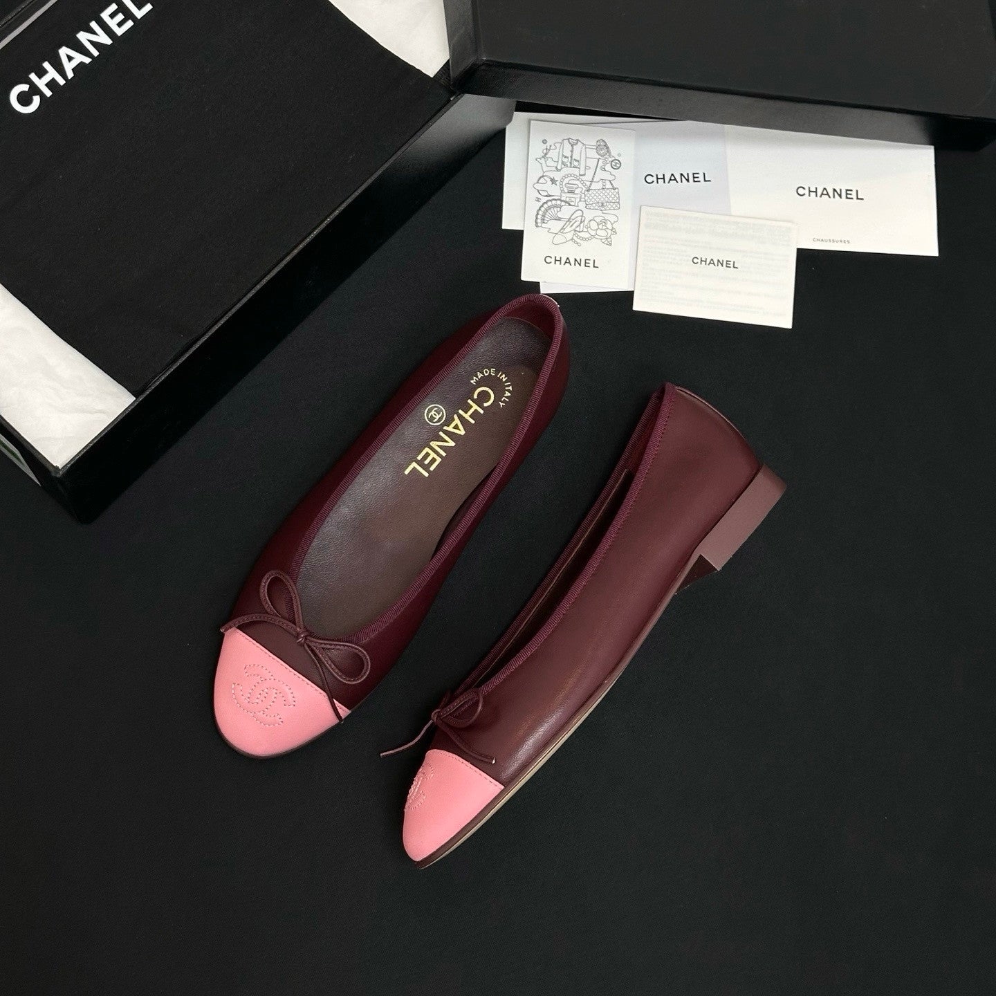 CHANEL Ballet Flats Lambskin Burgundy Pink #387089