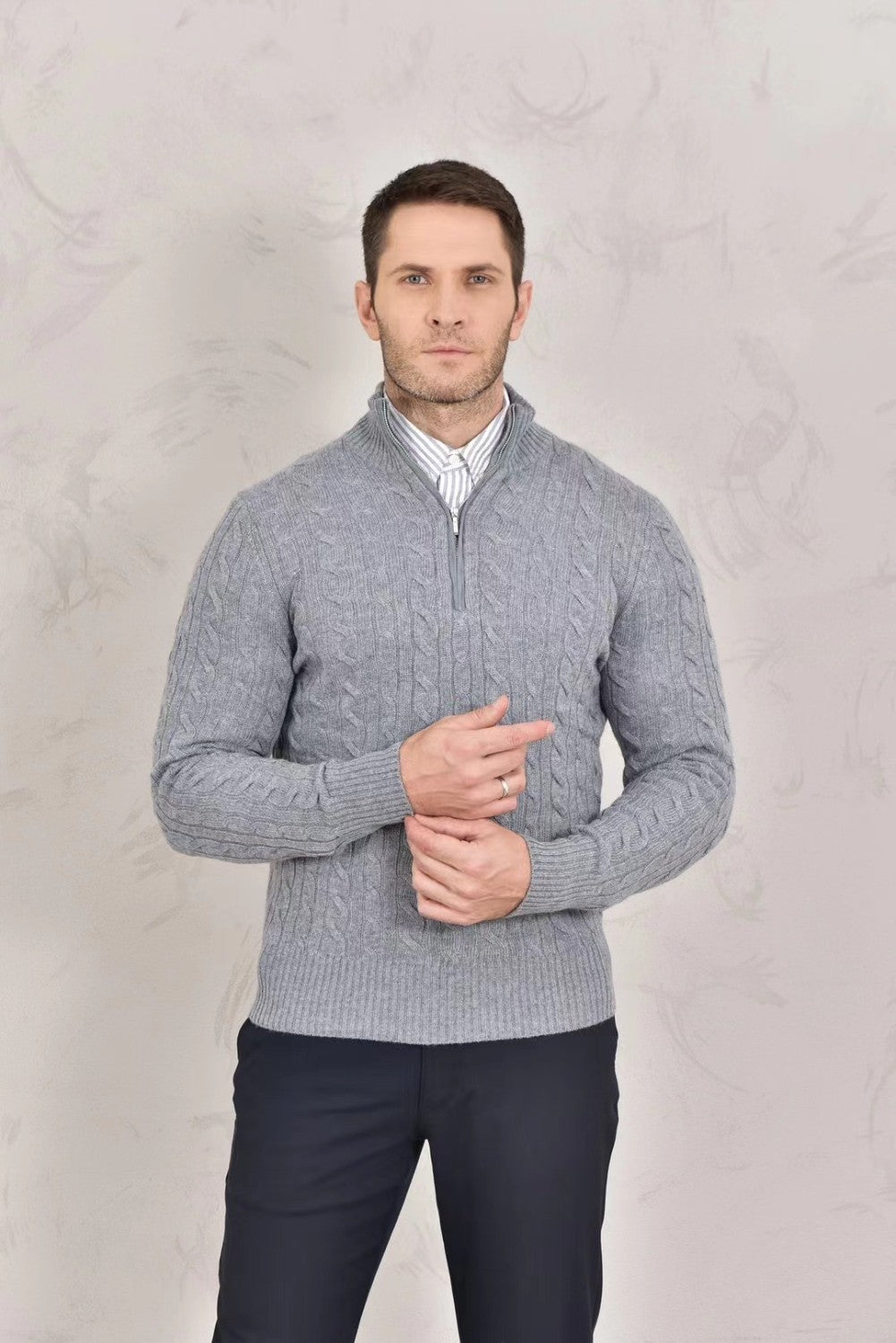 Loro Piana Men's Fall/Winter Half High Neck Zipper Long Sleeve Cashmere Fitted Knit Sweater Ngvp #9738