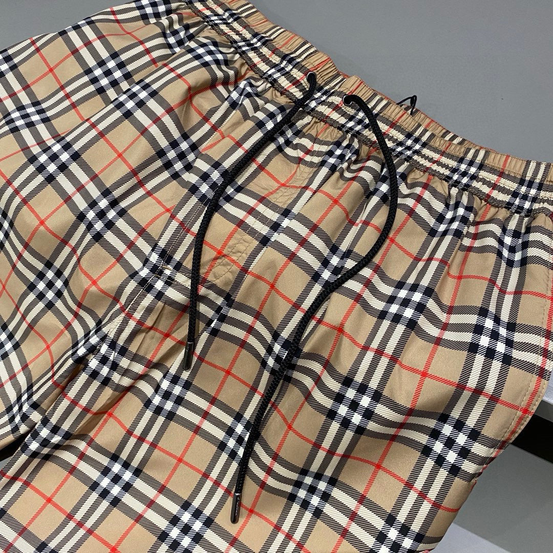 Burberry Men's Summer Check Drawstring Cinch Band Polyester Casual Shorts #76756