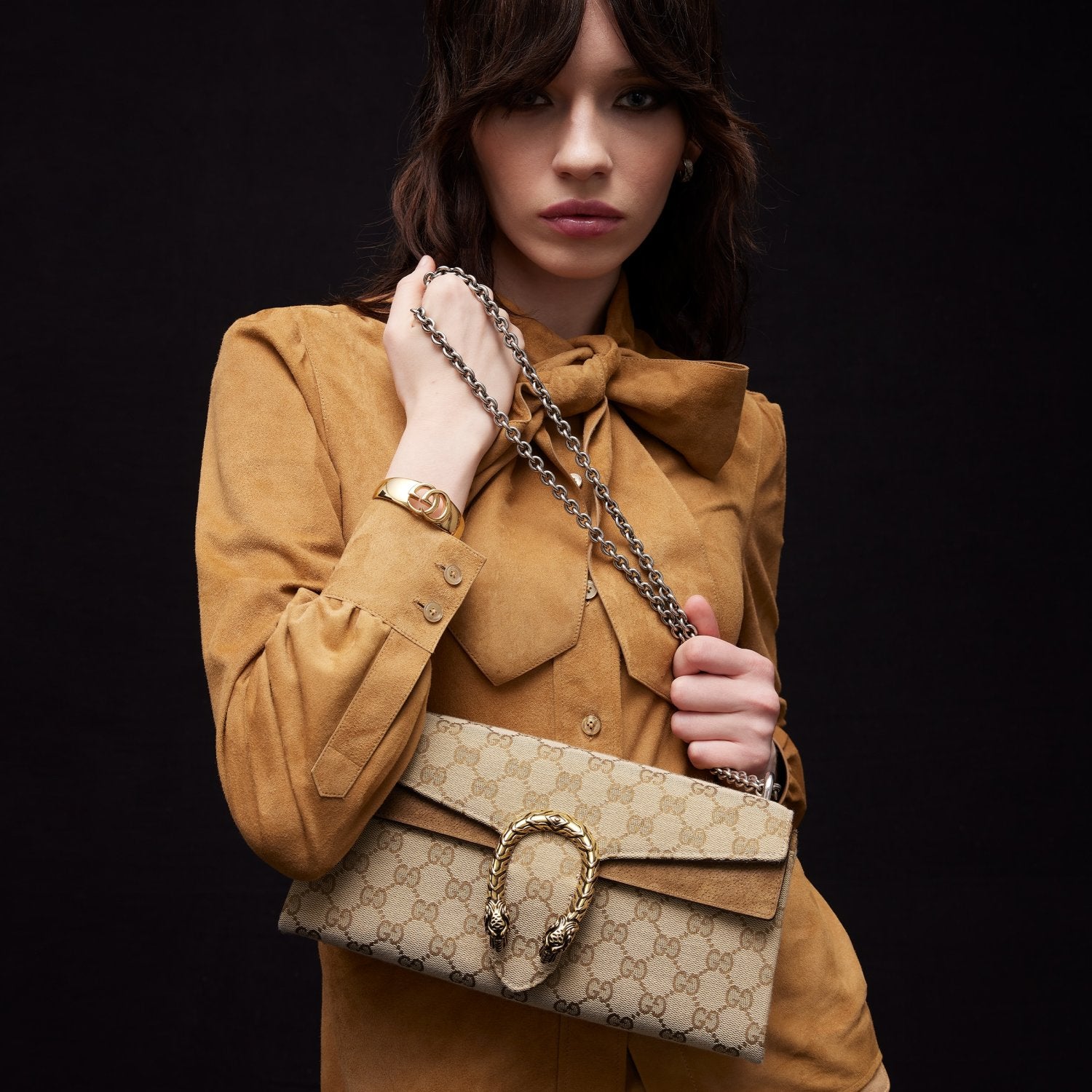 GUCCI Dionysus Medium Shoulder Bag GG Canvas #383686