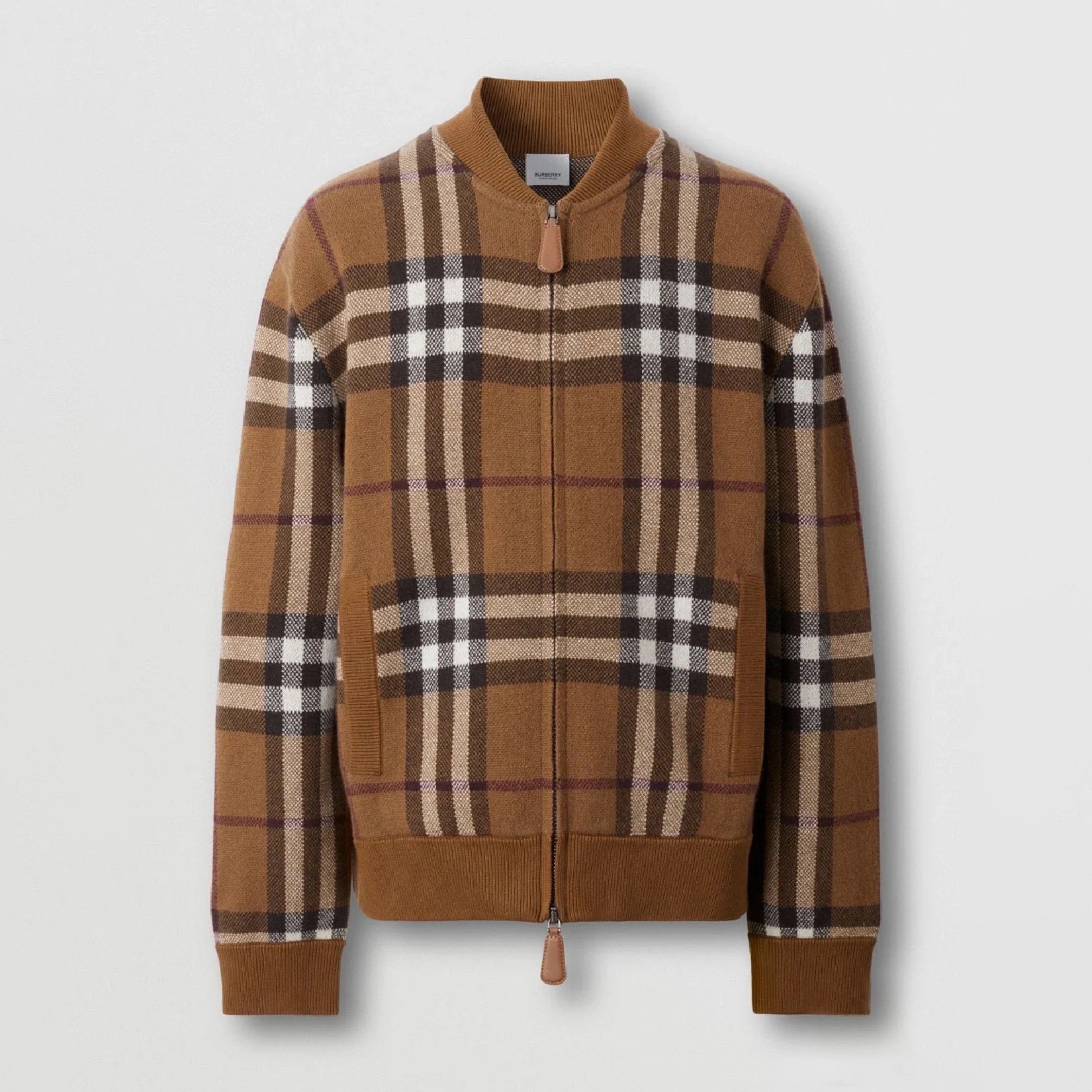 Burberry Men's Check Jacquard Wool Cashmere Knit Zipper Long Sleeve Jacket #74818