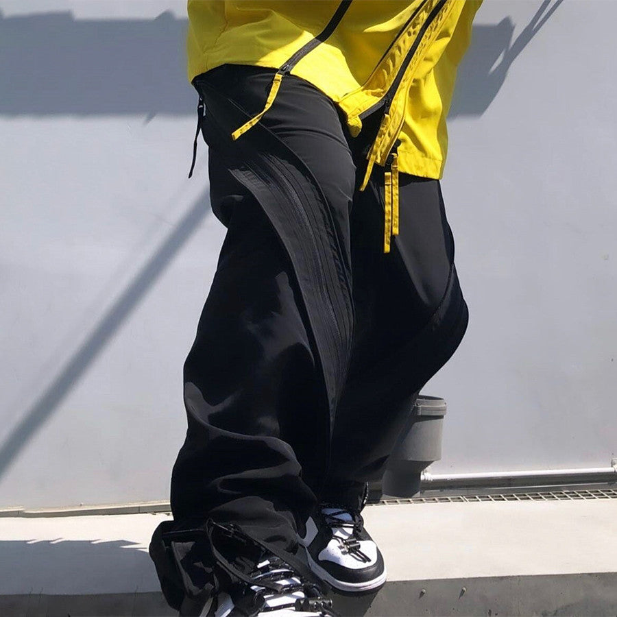 Raf Simons Men's Spring/Fall Solid-Color Layered Zipper Loose-Fit High-Street Casual Nylon Pants Straight-Leg Trousers Ngvp #2539