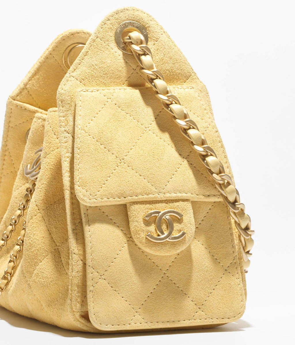 Chanel 25 Women's Mini Bag Suede-Effect Calfskin And Gold-Tone Metal Yellow #332928