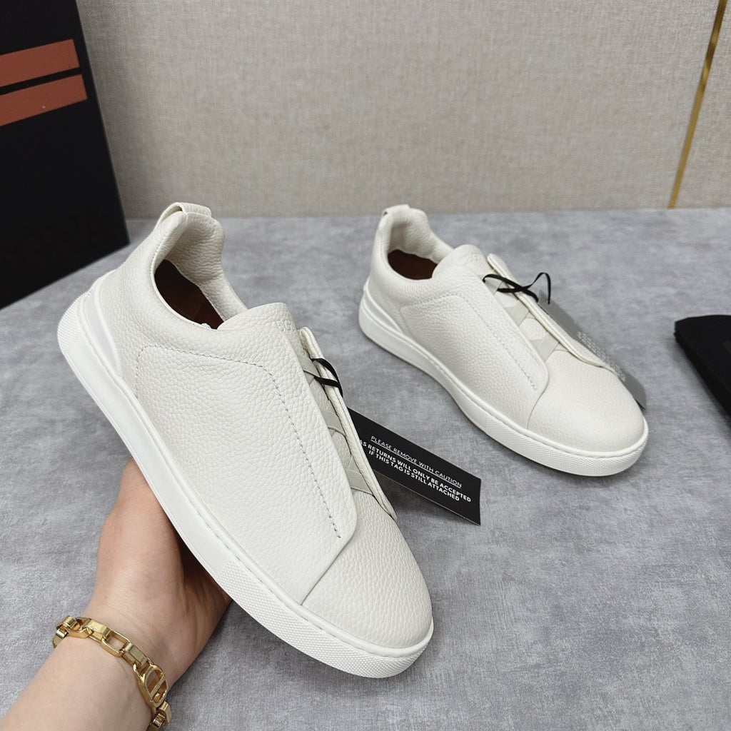 Ermenegildo Zegna Men's Solid Color Leather Fabric Simple Flat Casual Shoes #77176