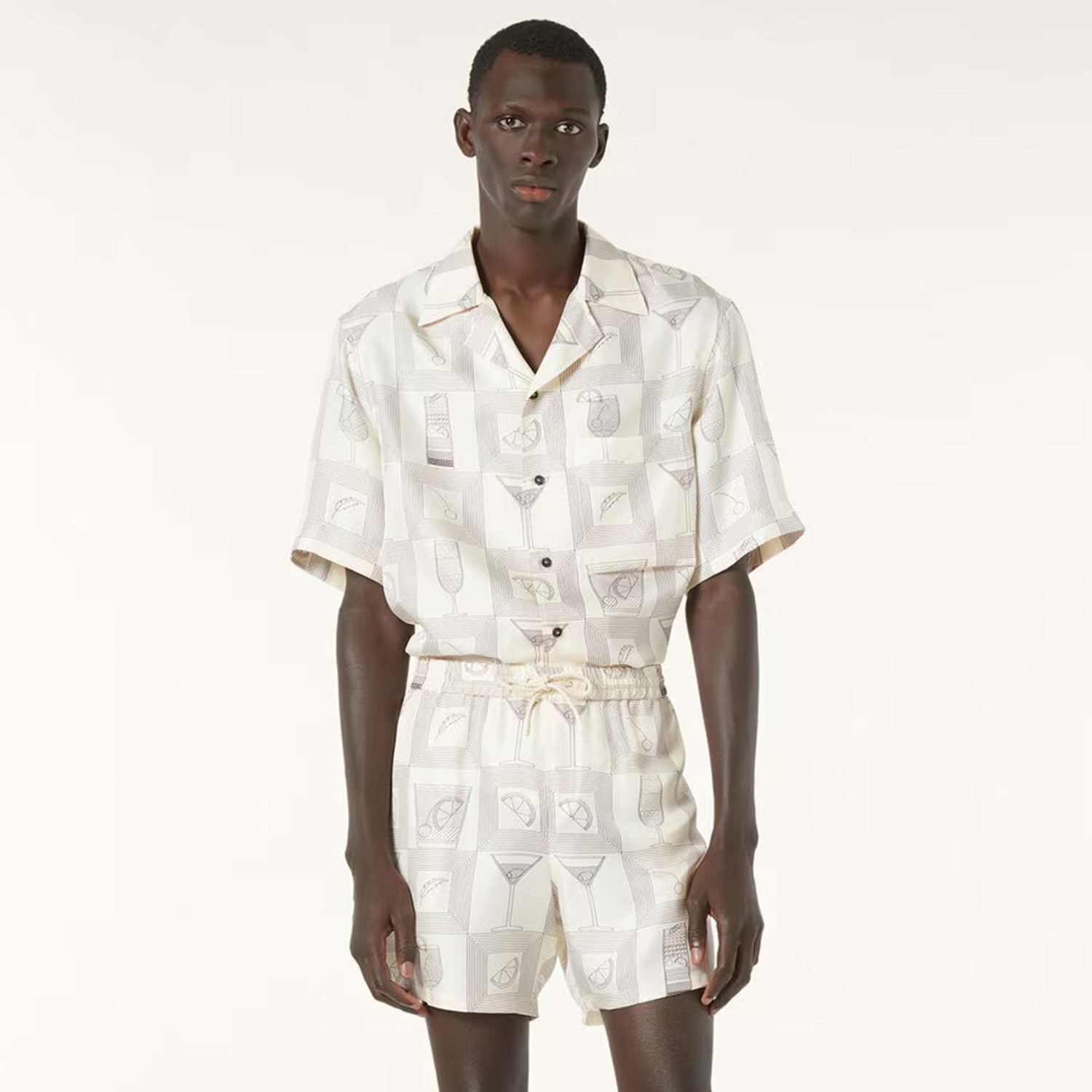 Loro Piana Federico Men's Spring Summer Printed Lapel Single Breasted Shirt Loose Straight Casual Pants Ngvp #1722