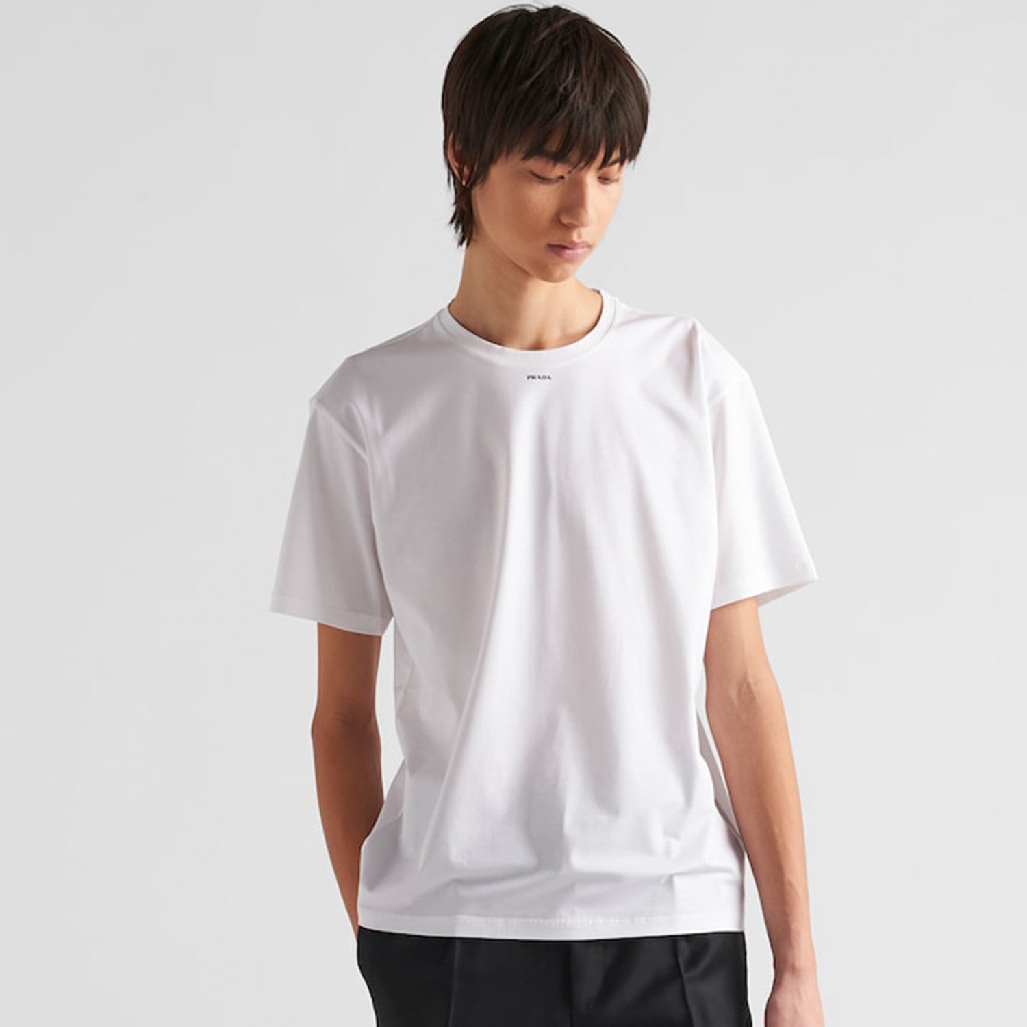 Prada Men's Spring/Summer Fashion Letter Logo Solid Color T-shirt Short sleeved Round Neck Casual Loose Comfortable Top  #99576